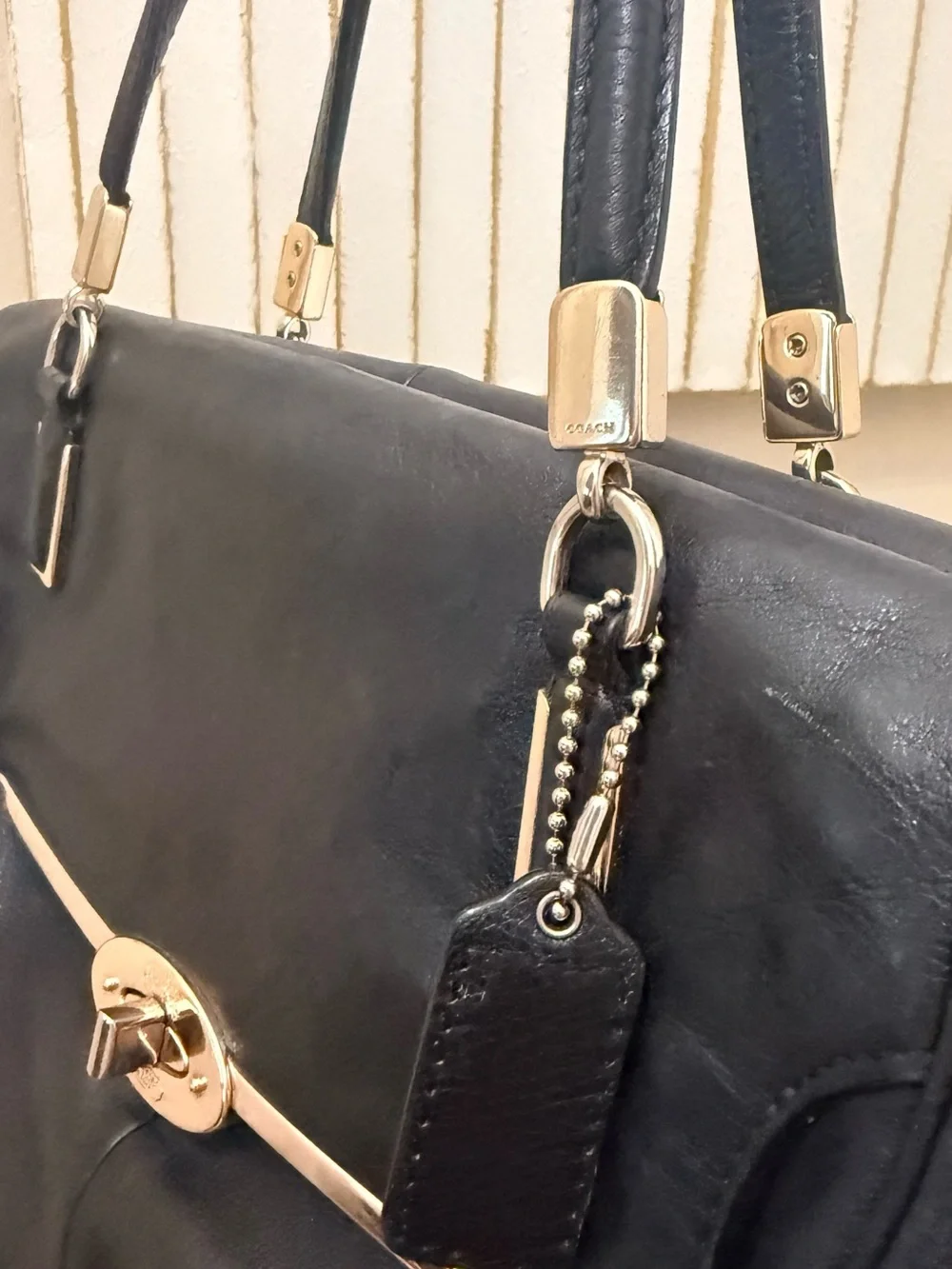 Coach Black Leather Shoulder Bag with Gold Hardware